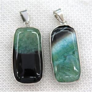 green druzy agate pendant, rectangle, silver plated, approx 15-30mm [GMPDA6389]