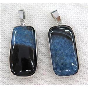 blue druzy agate pendant, rectangle, silver plated, approx 15-30mm [GMPDA6390]