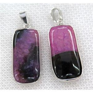 hotpink druzy agate pendant, rectangle, silver plated, approx 15-30mm [GMPDA6392]
