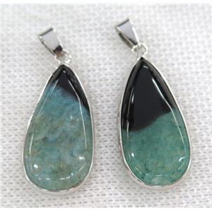 green druzy agate pendant, teardrop, silver plated, approx 15-30mm [GMPDA6395]