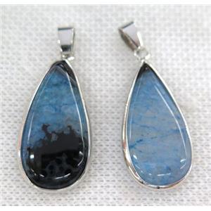 blue druzy agate pendant, teardrop, silver plated, approx 15-30mm [GMPDA6396]