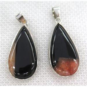 orange druzy agate pendant, teardrop, silver plated, approx 15-30mm [GMPDA6397]