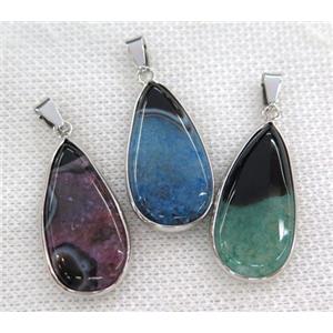 druzy agate pendant, mix color, teardrop, silver plated, approx 15-30mm [GMPDA6399]