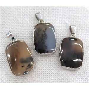 Heihua Agate pendant, rectangle, silver plated, approx 16-23mm [GMPDA6400]