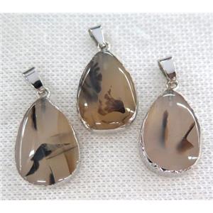 Heihua Agate pendant, teardrop, silver plated, approx 17-23mm [GMPDA6401]