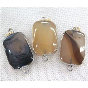 Heihua Agate connector, rectangle, silver plated, approx 16-23mm [GMPDA6403]