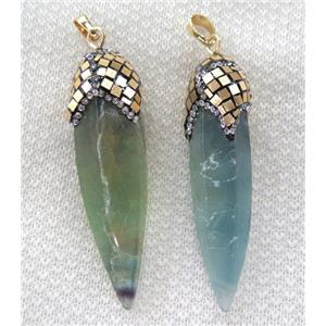 Fluorite bullet pendant paved gold foil, rhinestone, approx 15-65mm [GMPDA6404]