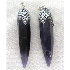 amethyst bullet pendant paved silver foil, rhinestone, approx 15-65mm [GMPDA6409]