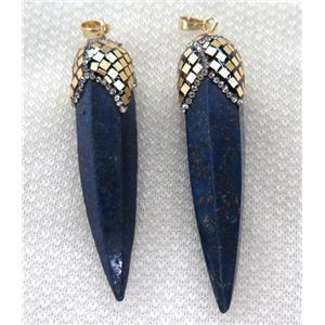 Lapis Lazuli bullet pendant paved gold foil, rhinestone, approx 15-65mm [GMPDA6410]