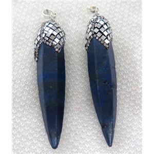 Lapis Lazuli bullet pendant paved silver foil, rhinestone, approx 15-65mm [GMPDA6411]