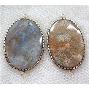 orange Dragon veins Agate connector pave gold foil, faceted oval, approx 38-50mm [GMPDA6413]