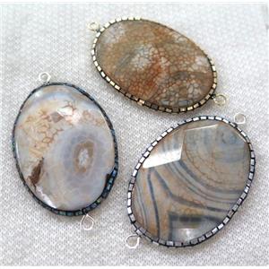Dragon veins Agate connector pave foil, faceted oval, approx 38-50mm [GMPDA6415]