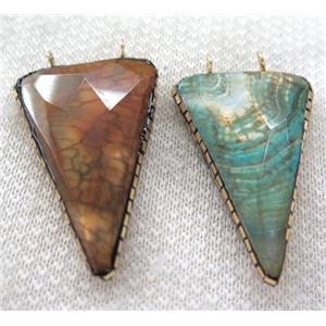 Dragon veins Agate pendant pave gold foil with 2loops, faceted triangle, approx 28-45mm [GMPDA6422]