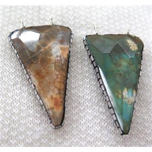 Dragon veins Agate pendant pave silver foil with 2loops, faceted triangle, approx 28-45mm [GMPDA6423]