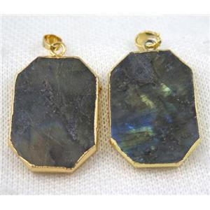 Labradorite pendant, rectangle, gold plated, approx 25-35mm [GMPDA6426]