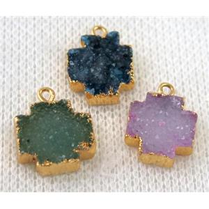druzy agate cross pendant, mix color, gold plated, approx 12-14mm [GMPDA6460]