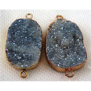 grayblue druzy quartz connector, freeform, gold plated, approx 20-30mm [GMPDA6465]