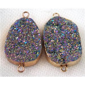 rainbow druzy quartz connector, freeform, gold plated, approx 20-30mm [GMPDA6469]