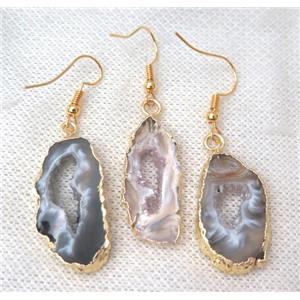 druzy agate Earring, freeform slice, gold plated, approx 12-30mm [GMPDA6478]