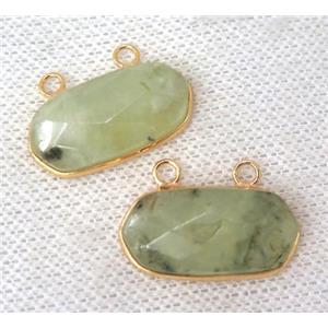 green prehnite pendant with 2loops, faceted oval, gold plated, approx 13-25mm [GMPDA6481]