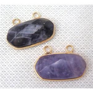 Amethyst pendant with 2loops, purple, faceted oval, gold plated, approx 13-25mm [GMPDA6484]