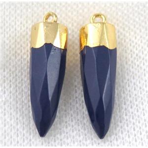 blue jade pendant, dye, faceted bullet, gold plated, approx 8-28mm [GMPDA6493]