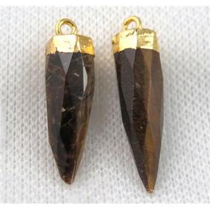 Tiger eye stone pendant, faceted bullet, gold plated, approx 8-28mm [GMPDA6494]