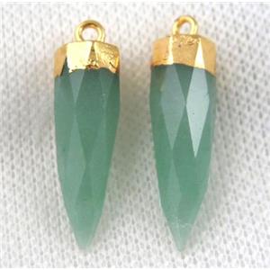 green aventurine pendant, faceted bullet, gold plated, approx 8-28mm [GMPDA6497]