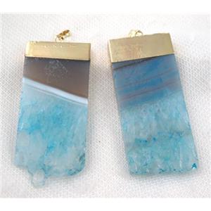 blue druzy agate slice pendant, gold plated, approx 30-70mm [GMPDA6504]
