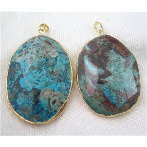 Ocean Jasper pendant, blue, faceted oval, gold plated, approx 35-55mm [GMPDA6506]