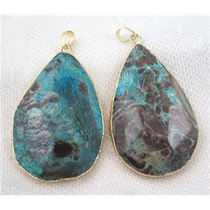 Ocean Jasper pendant, blue, faceted teardrop, gold plated, approx 35-55mm [GMPDA6507]