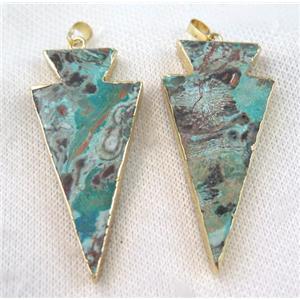 Ocean Jasper arrowhead pendant, blue, gold plated, approx 25-55mm [GMPDA6508]