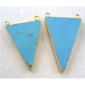 blue turquoise triangle pendant with 2loops, gold plated, approx 25-40mm [GMPDA6514]
