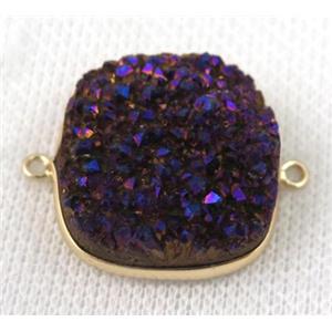 druzy quartz connector, square, purple electoplated, approx 25x25mm [GMPDA6520]
