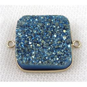 druzy quartz connector, square, green electoplated, approx 25x25mm [GMPDA6521]