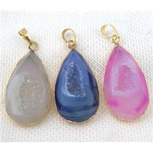 agate druzy pendant, mix color, faceted teardrop, gold plated, approx 20-35mm [GMPDA6525]