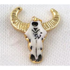white resin pendant, cattle head, gold plated, approx 38-45mm [GMPDA6528]