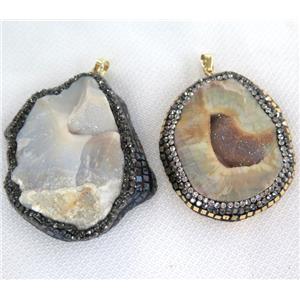 Agate Druzy geode pendant paved foil, freeform, approx 30-60mm [GMPDA6559]