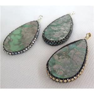 green apple Jasper pendant paved foil, teardrop, approx 30-60mm [GMPDA6568]