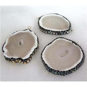 gray agate druzy slice pendant paved foil, rhinestone, freeform, approx 25-50mm [GMPDA6577]