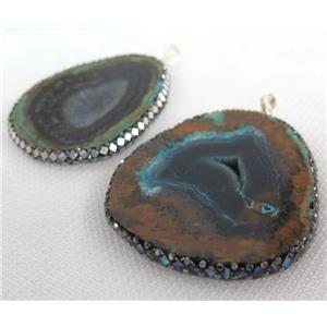 Opal Jasper slice pendant paved foil, rhinestone, freeform, approx 30-60mm [GMPDA6578]