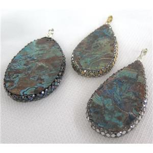 Ocean Jasper pendant paved foil, rhinestone, teardrop, blue, approx 25-60mm [GMPDA6579]