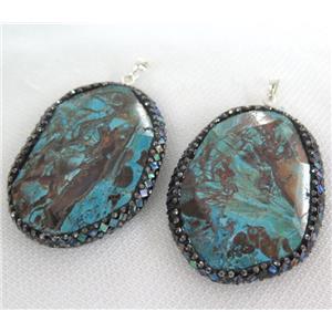 Ocean Jasper pendant Pave Abalone Shell Foil, rhinestone, faceted freeform, blue, approx 25-60mm [GMPDA6580]
