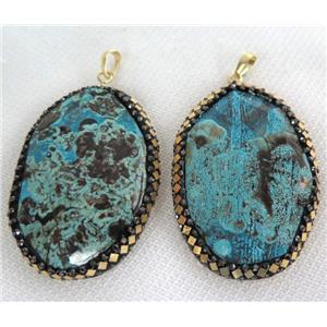 blue Ocean Jasper pendant paved gold foil, rhinestone, faceted freeform, approx 25-60mm [GMPDA6581]