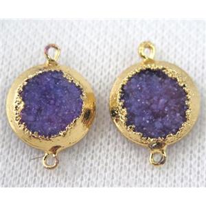 purple druzy quartz connector, flat round, gold plated, approx 16mm dia [GMPDA6590]