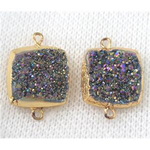 rainbow druzy quartz connector, square, gold plated, approx 16x16mm [GMPDA6595]