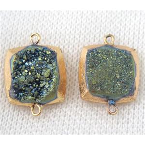 green druzy quartz connector, square, gold plated, approx 16x16mm [GMPDA6596]