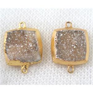 champagne druzy quartz connector, square, gold plated, approx 16x16mm [GMPDA6598]