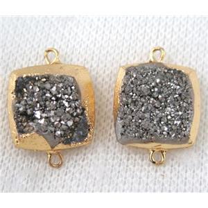 silver druzy quartz connector, square, gold plated, approx 16x16mm [GMPDA6600]