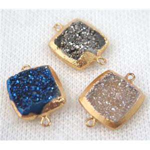 druzy quartz connector, mix color, square, gold plated, approx 16x16mm [GMPDA6601]